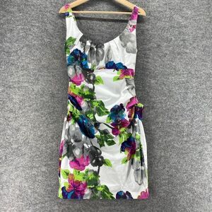 Suzi Chin Dress Women 10 White Floral Sheath Midi Zipper Lined Cotton Casual